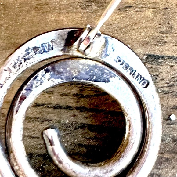 Vintage Modernist Sterling Silver Amethyst Pin Brooch Scroll Design Signed TJW - Picture 8 of 8